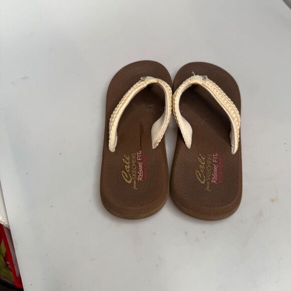 Skechers Cali Asana Women’s US Size 8 Yoga Foam Flip Flops Cream Brown Knit - Picture 4 of 16